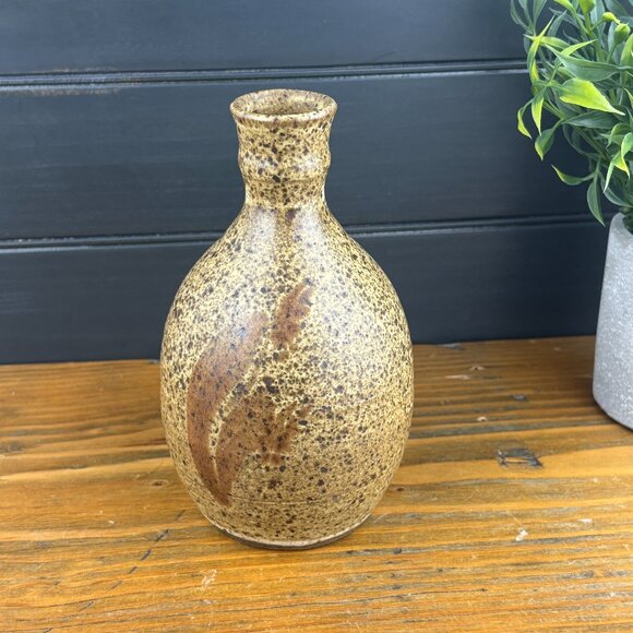 Vintage Studio Pottery Speckled Bud Vase Earth Tones Hand Thrown Ceramic Bottle - Picture 1 of 13